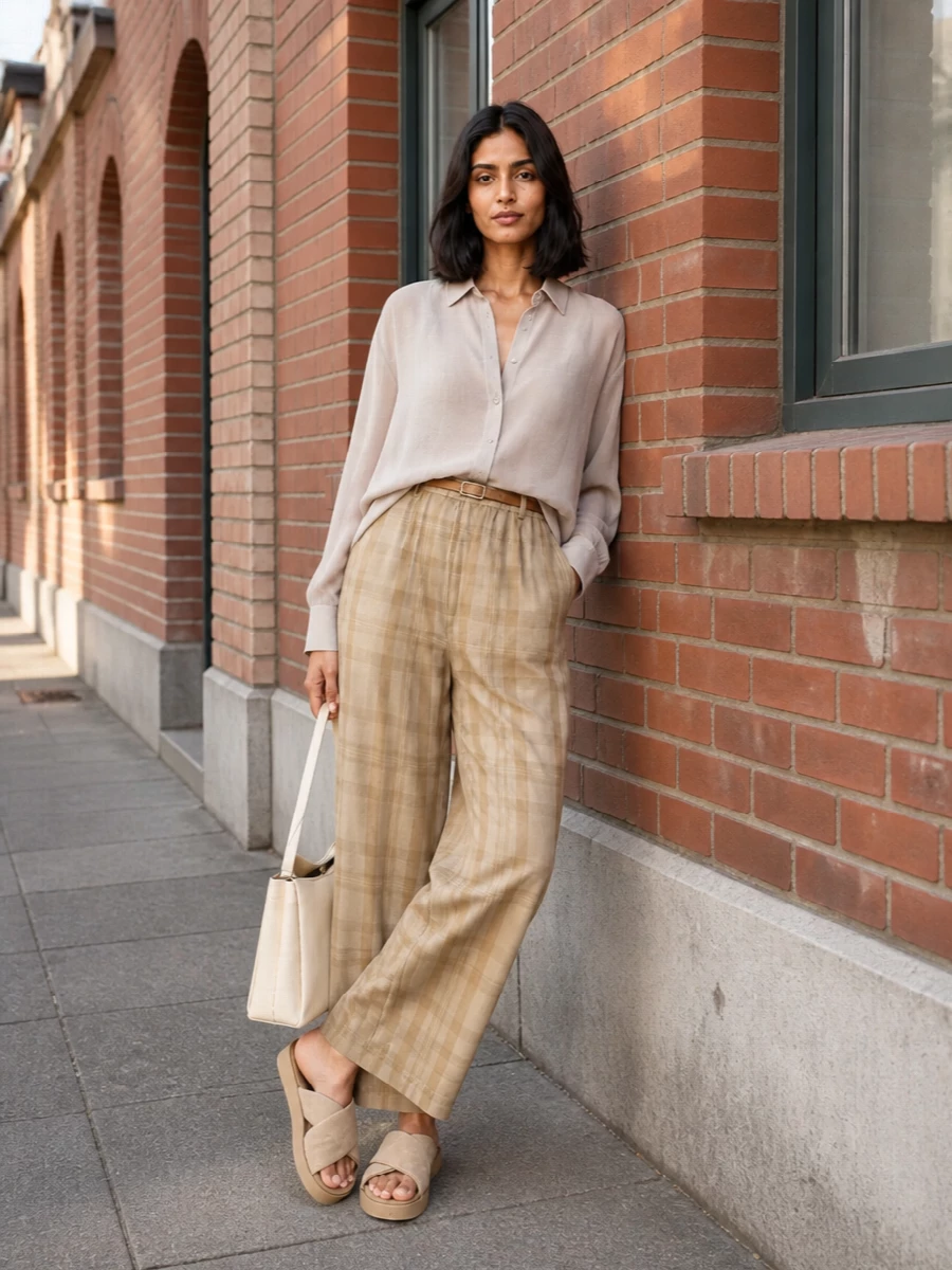 Frankie shop wide leg trousers tonal shirt outfit
