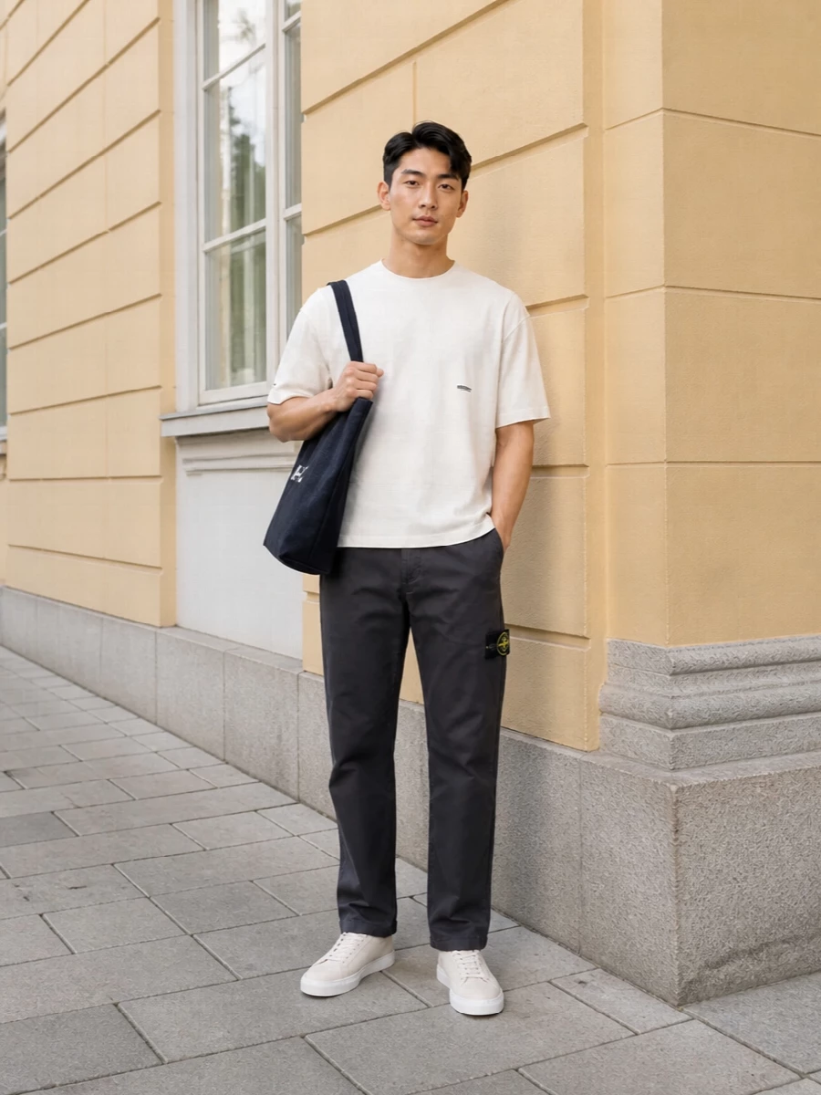 Represent tee stone island chinos axel arigato sneakers