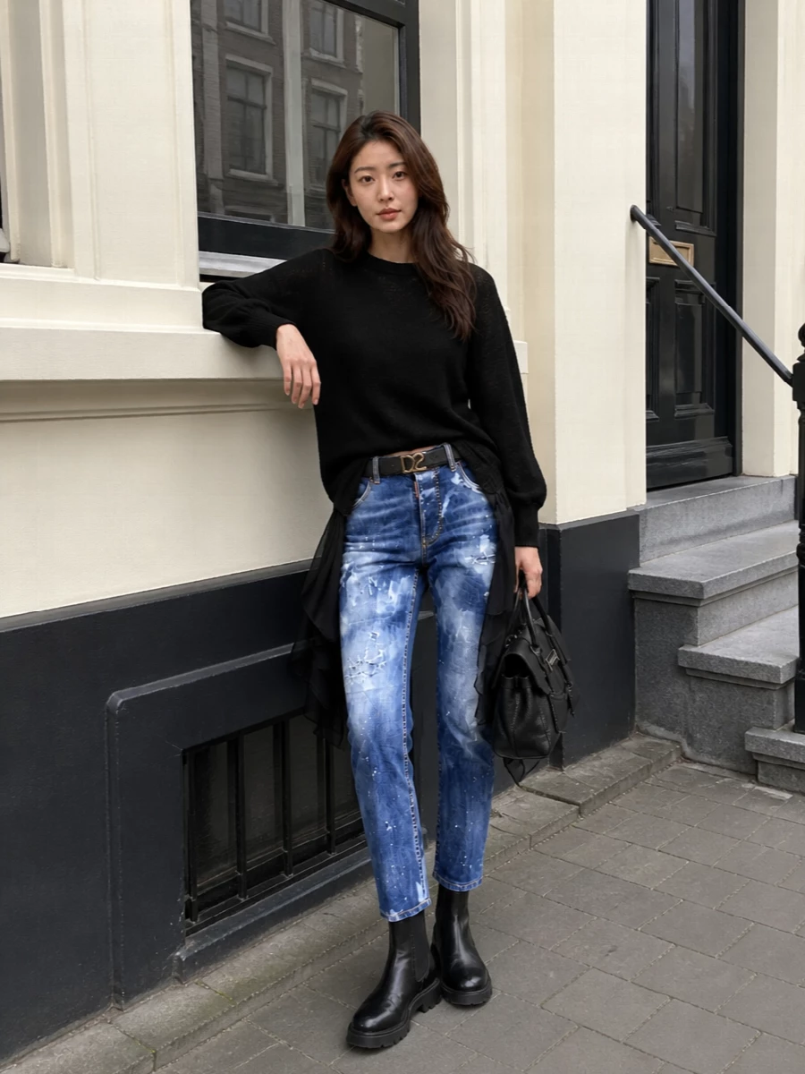 Dsquared2 distressed jeans black sweatshirt boots