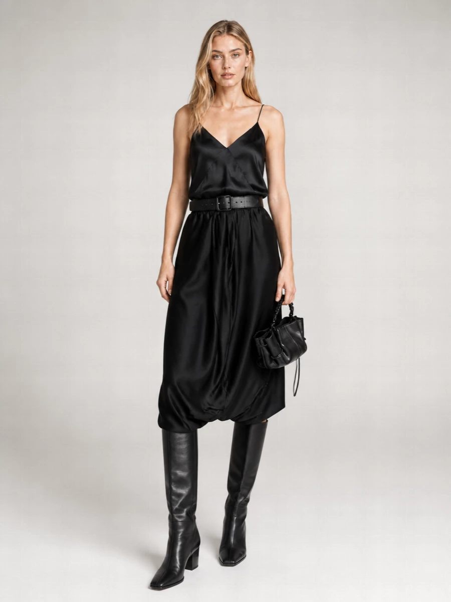 7 For All Mankind satin strapless draped mini dress