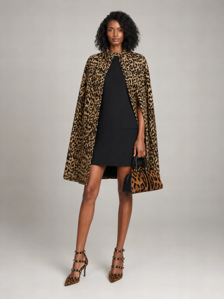 Valentino Garavani Wool Leopard Print Cape