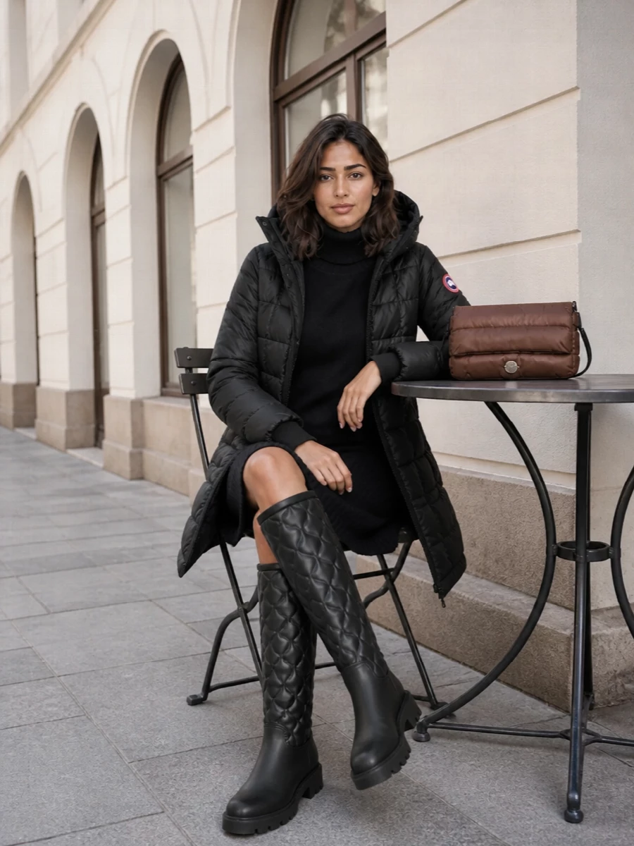Canada goose parka moncler knit dress boots