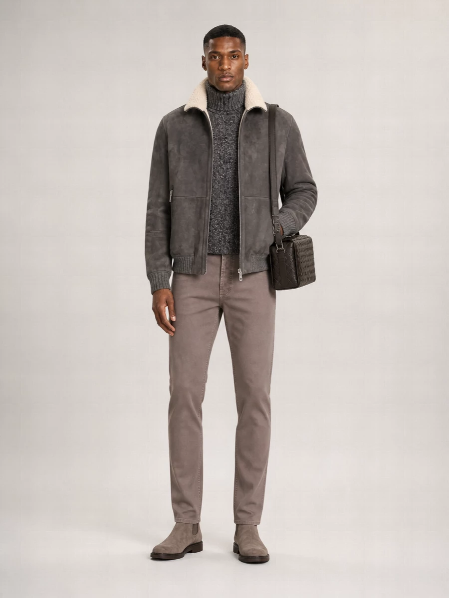 Brunello Cucinelli Shearling High-Neck Bomber Jacket