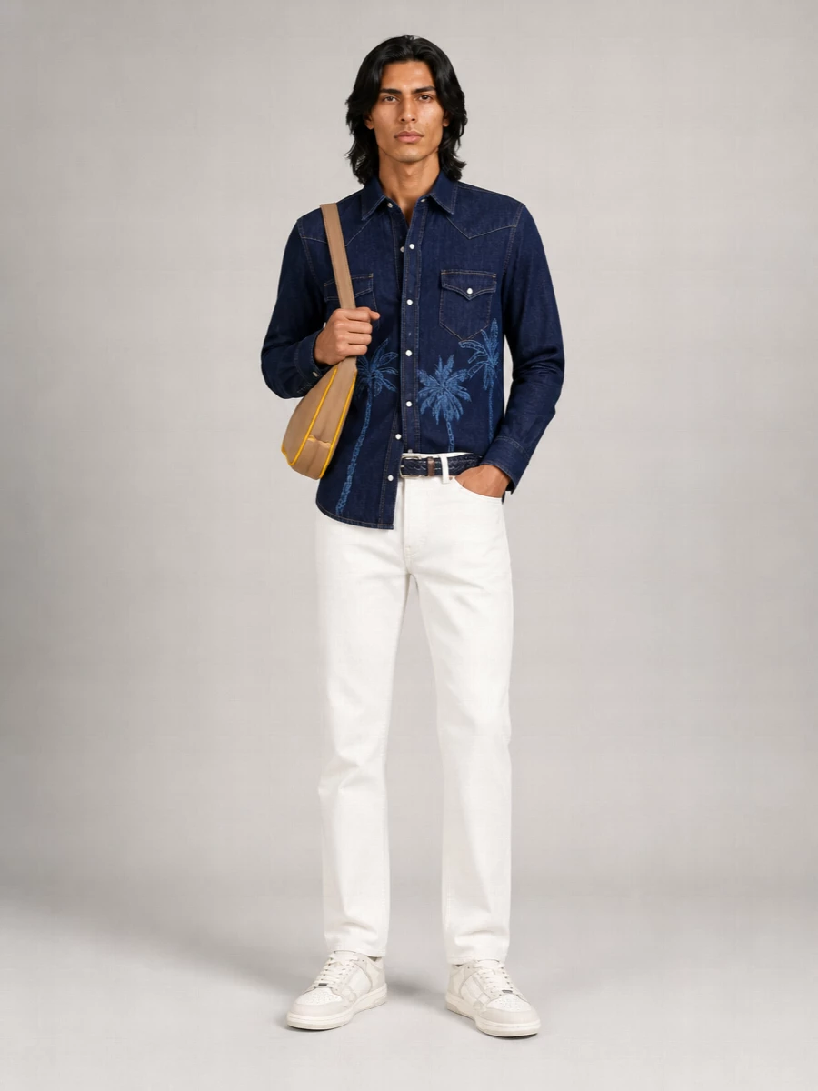 Alanui Denim Embroidered Loose-Fit Shirt