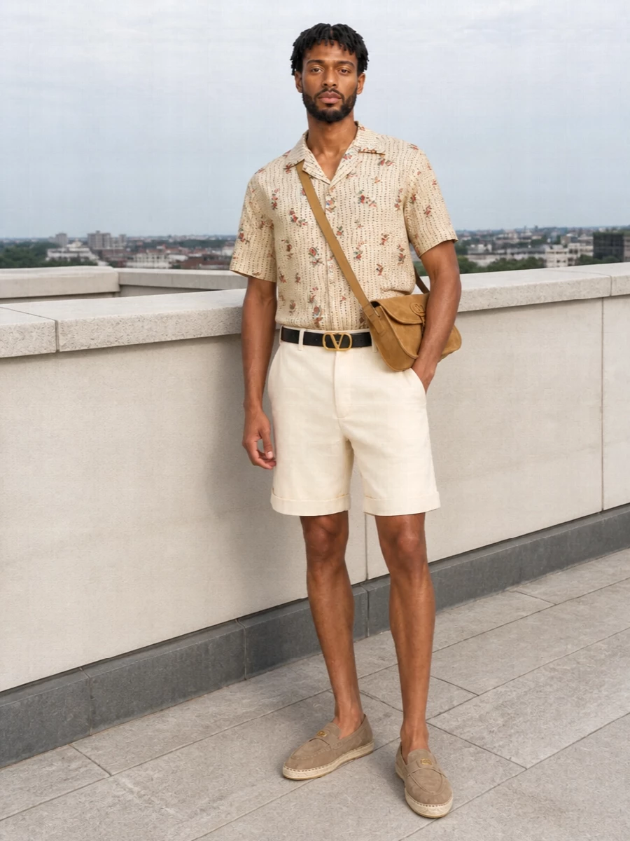 Valentino camp shirt cream tailored shorts