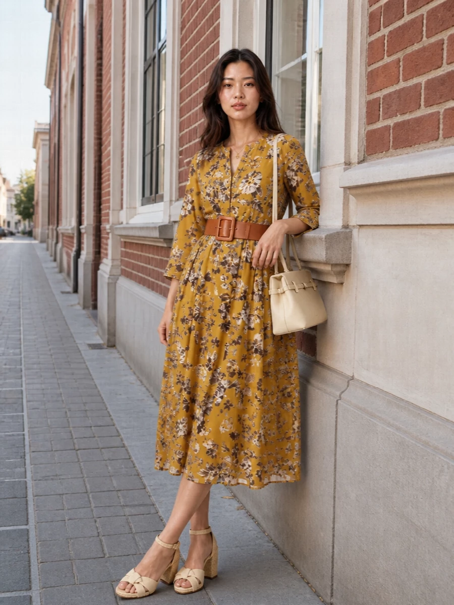 S max mara floral midi dress neutral sandals