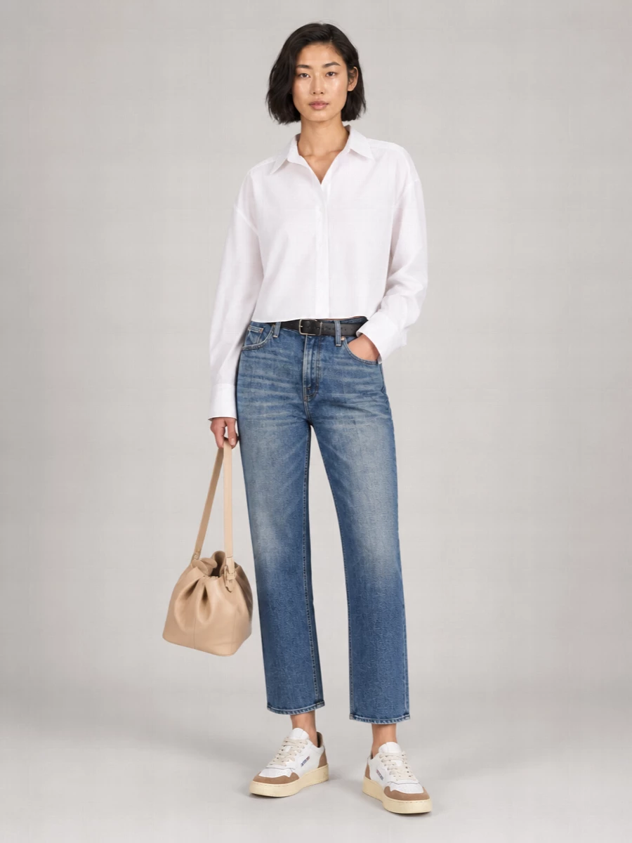 Mother Mid-Rise Cropped Wide-Leg Jeans