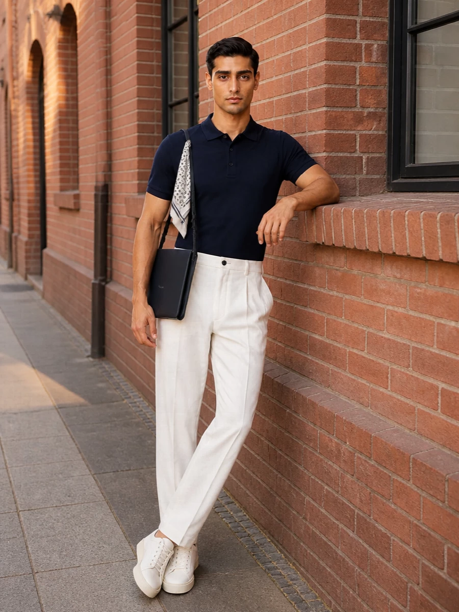Herno navy polo off white trousers tods sneakers