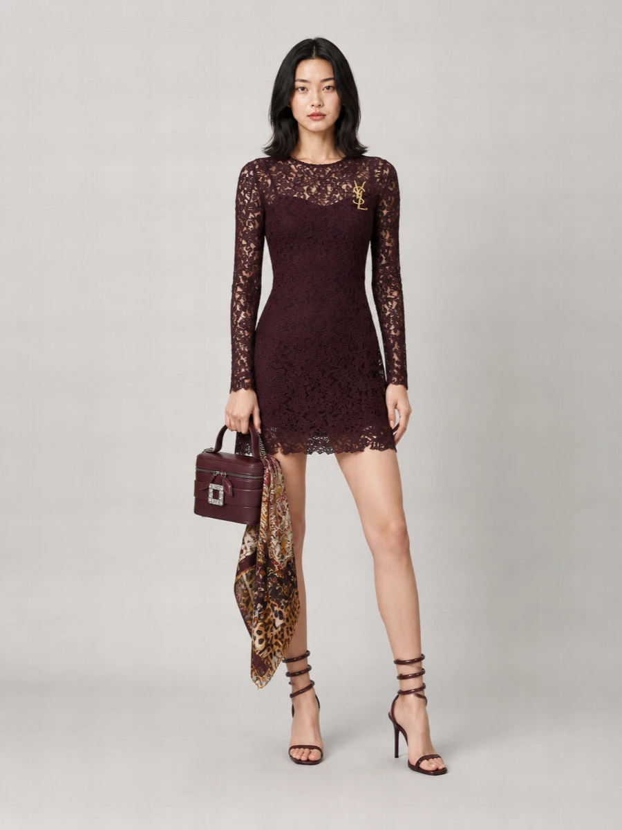Ermanno Scervino Floral Lace Long-Sleeve Mini Dress