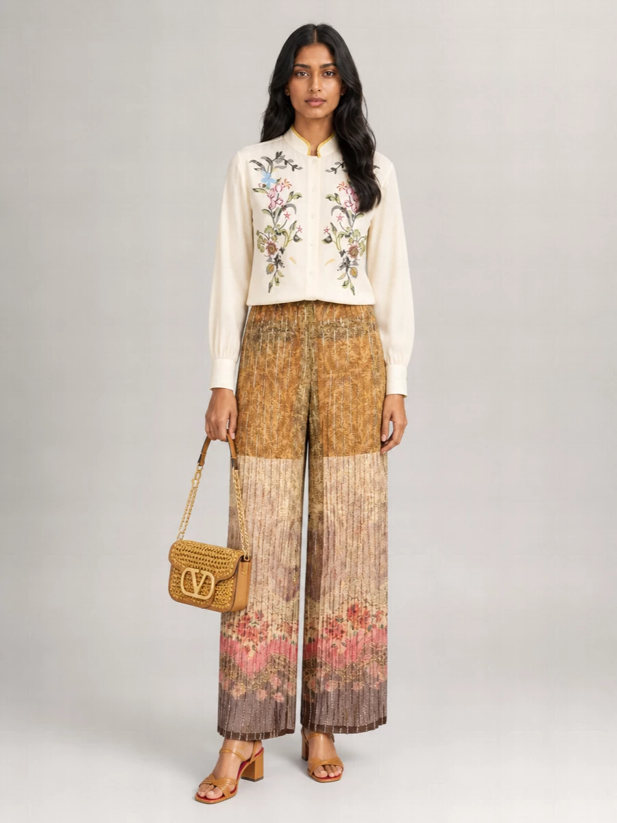 Valentino Garavani Silk Metallic Wide-Leg Trousers