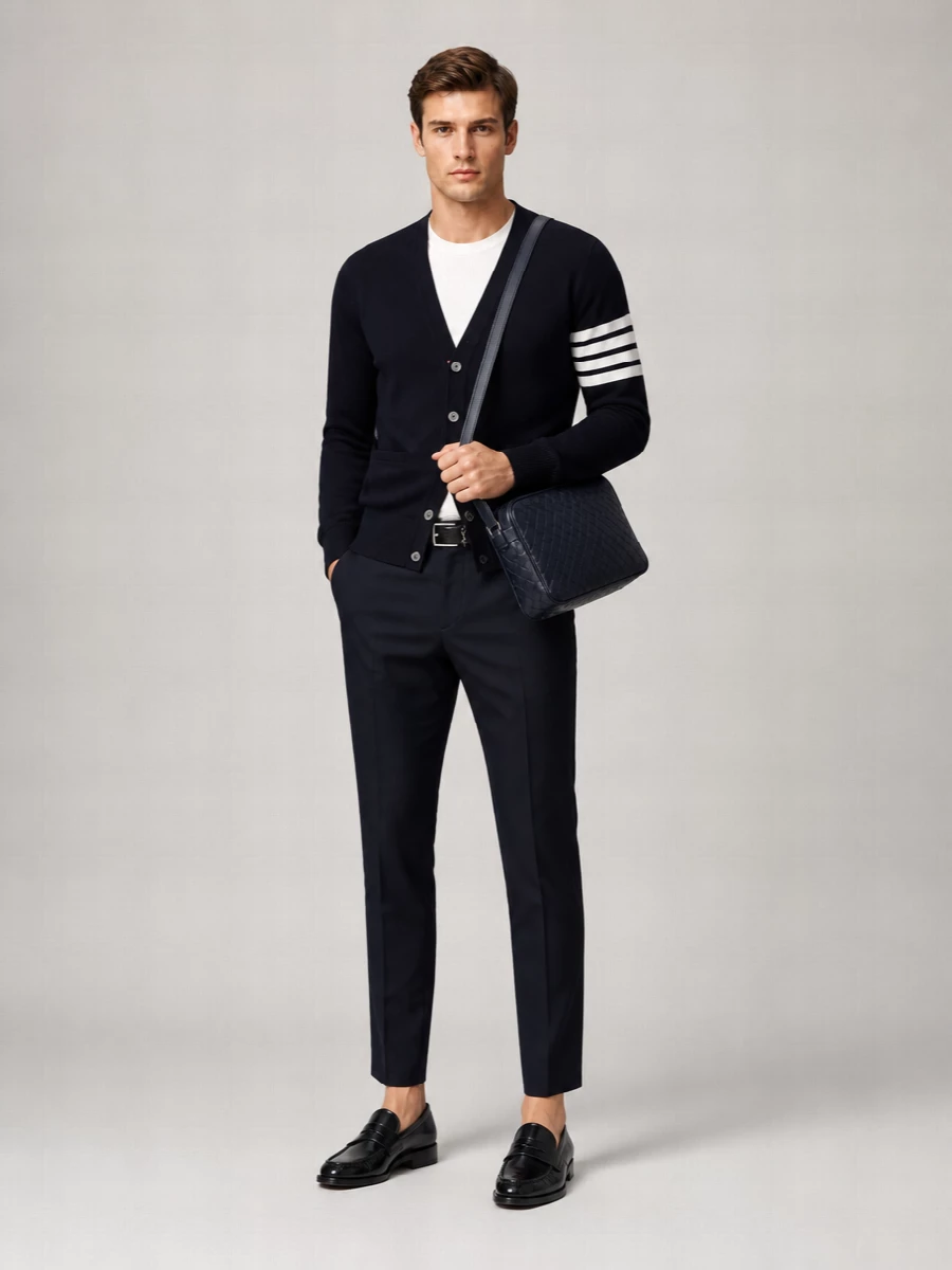 Thom Browne Virgin Wool Fine-Knit V-Neck Cardigan