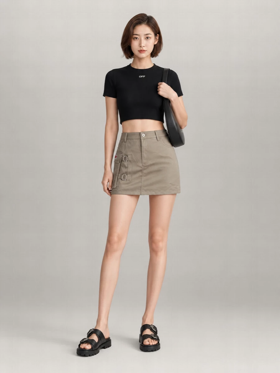 Off-White Ribbed Cropped T-Shirt