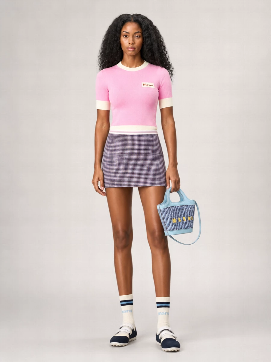 Marni Houndstooth Pleated Skirt