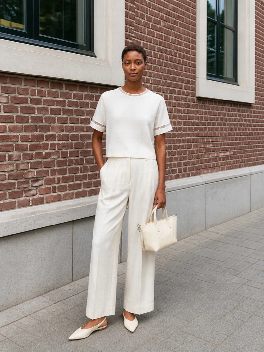 Fabiana filippi ivory blouse wide leg trousers