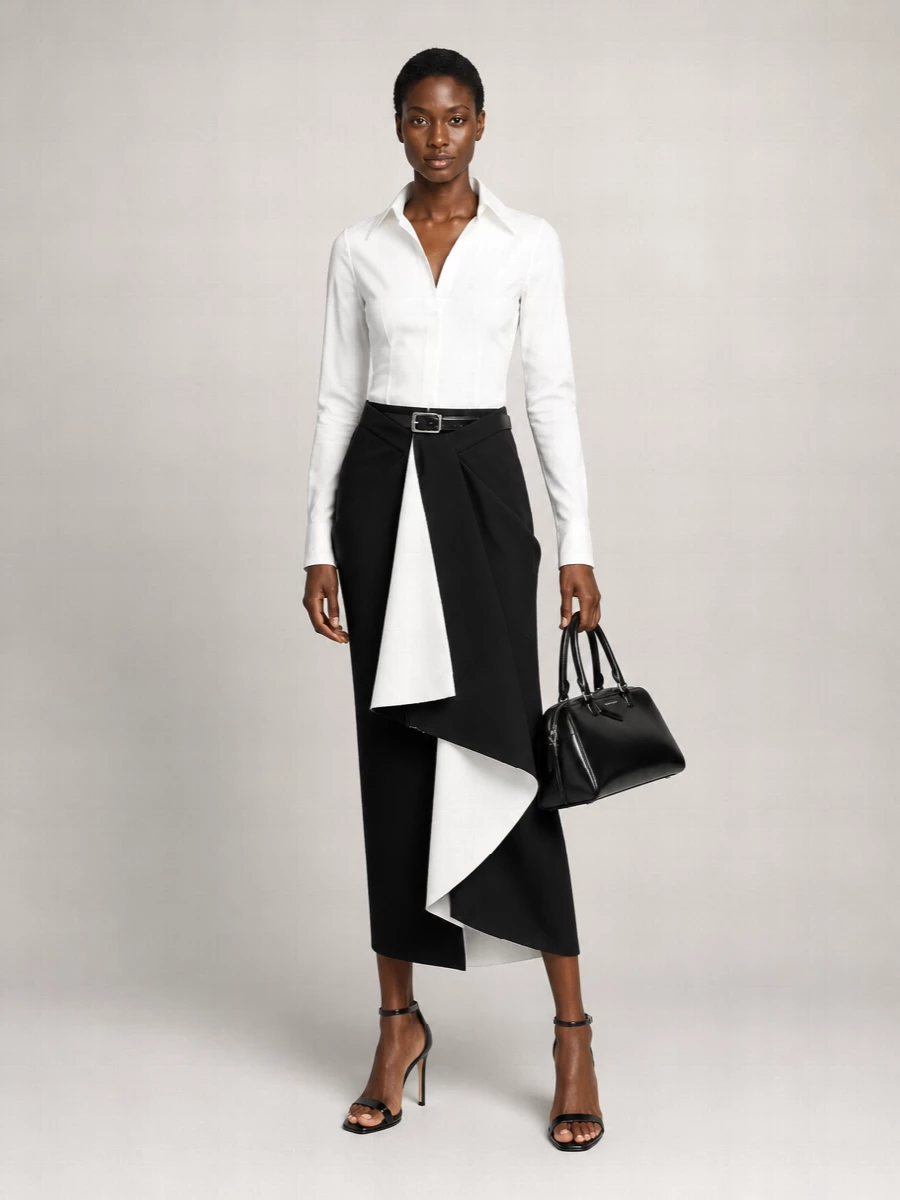 Givenchy Silk Merino Wool Draped Midi Skirt
