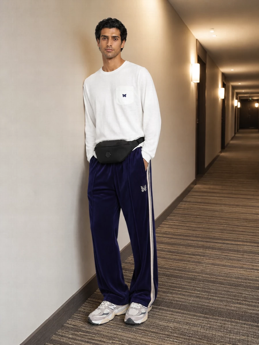 Needles track pants off white tee new balance sneakers