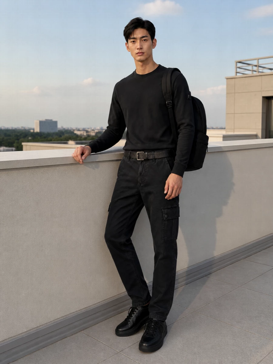 Stone island black cargo valentino sneakers outfit
