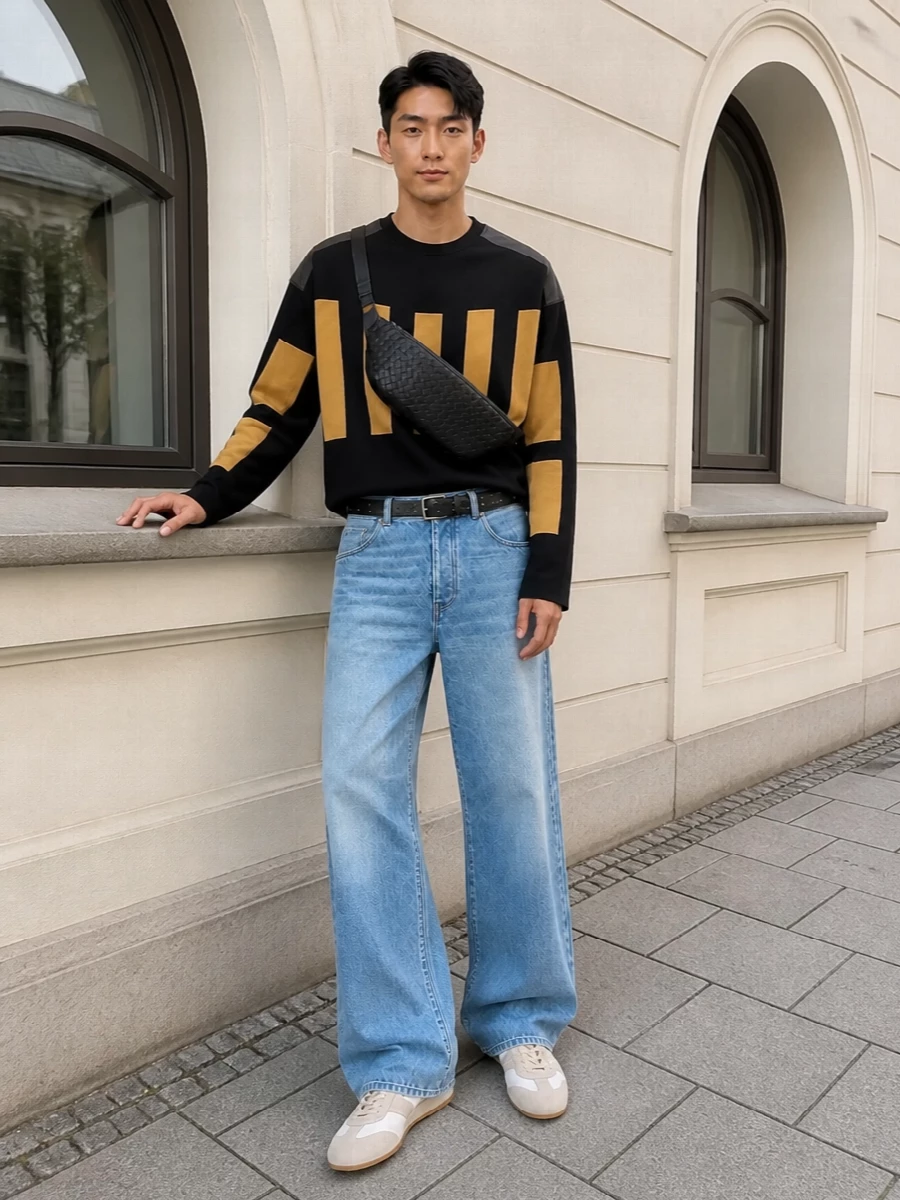 Dries van noten wide leg jeans graphic sweatshirt