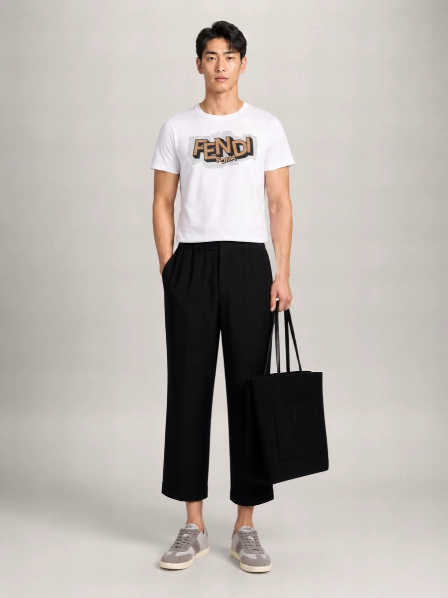 Fendi Cotton Rhinestone Logo Print T-Shirt