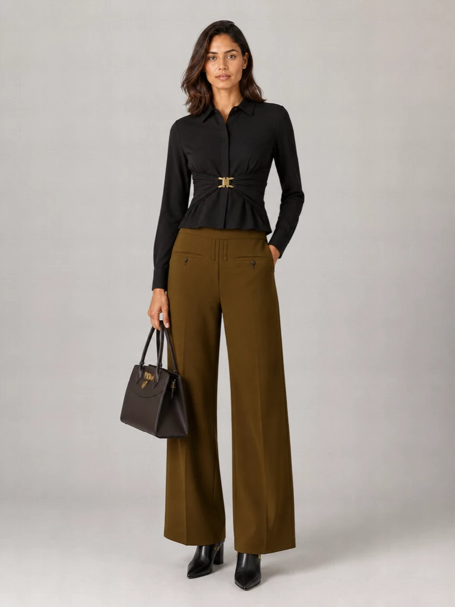 Ferragamo Cashmere Blend Wide Leg Trousers