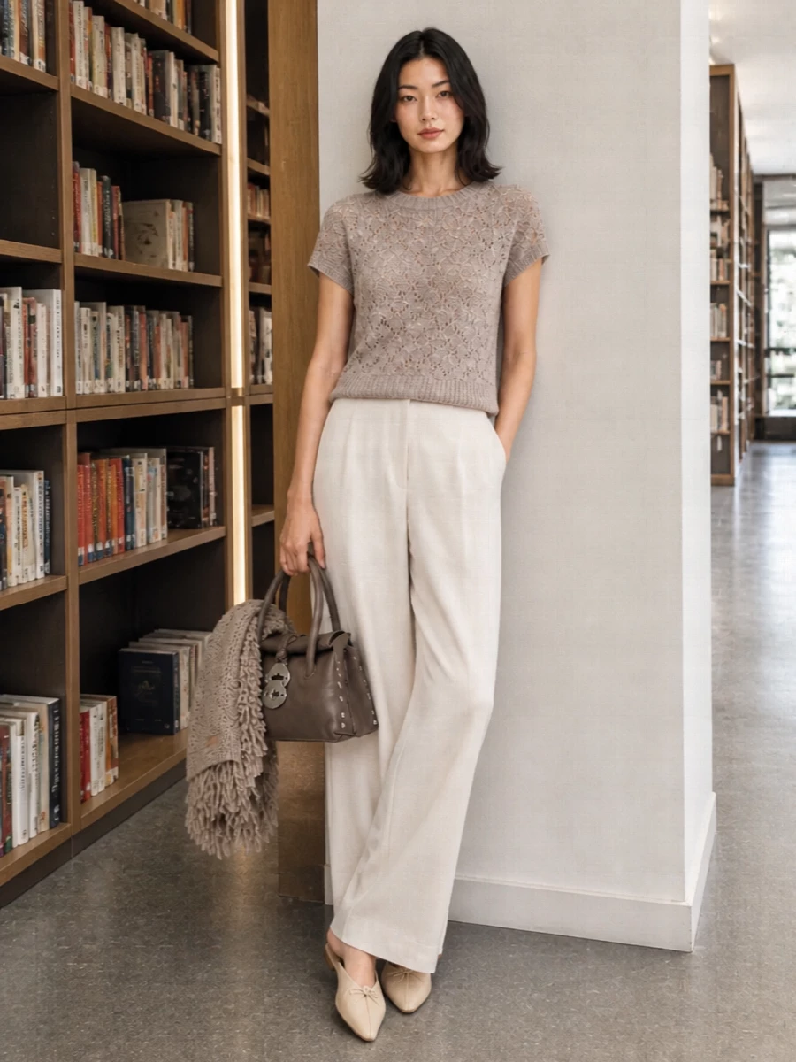 Fabiana filippi knit ivory wide leg trousers
