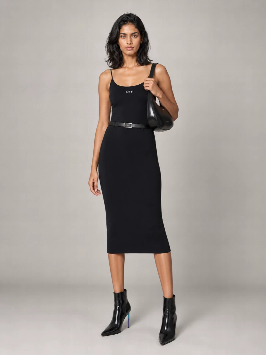 Off-White Stretch Nylon Midi Dress