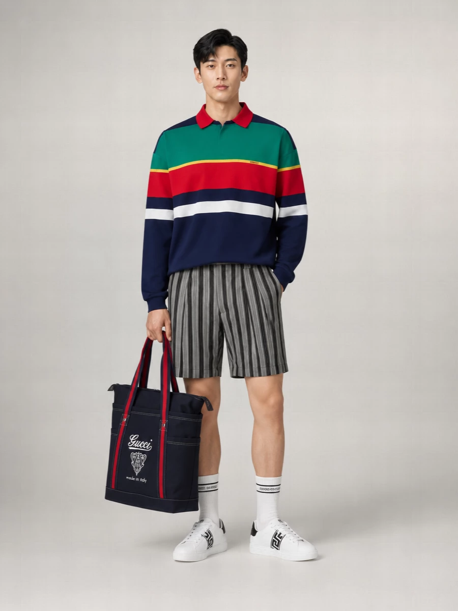 Versace Striped Cotton Long-Sleeve Polo Shirt