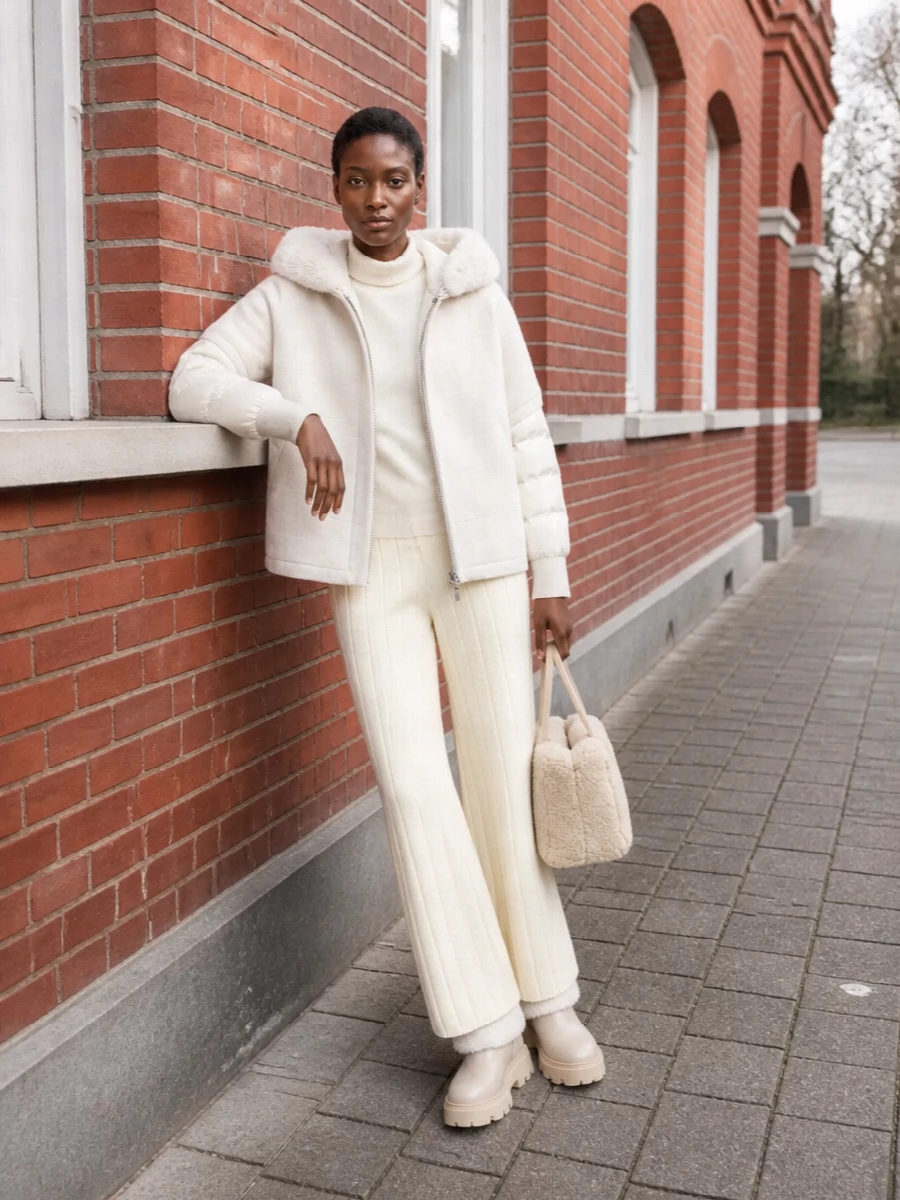 Moorer ivory jacket max mara knit pants outfit