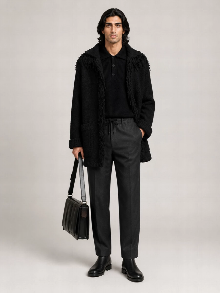 Dries Van Noten Wool Fringed Long-Sleeve Maxi Cardigan