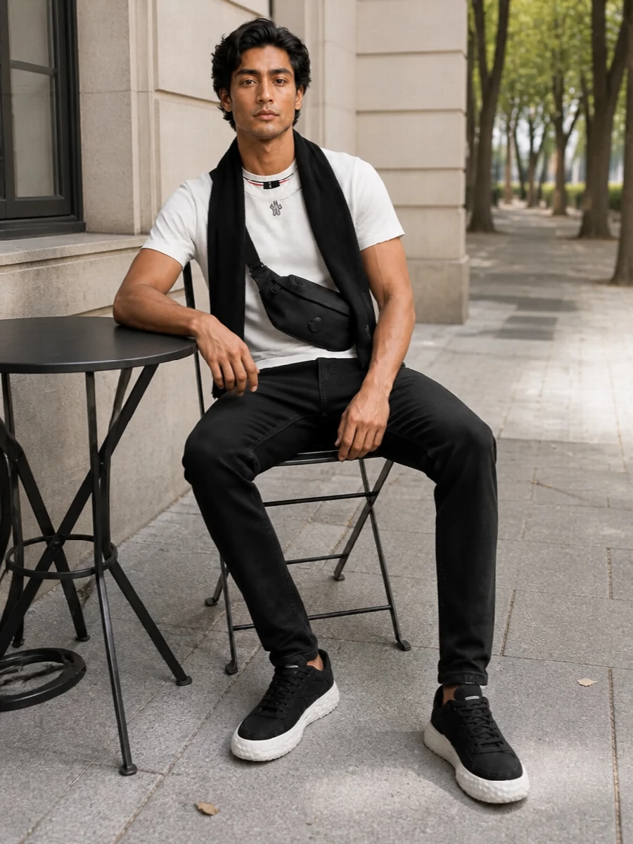 Moncler grenoble tee black jeans sneakers outfit