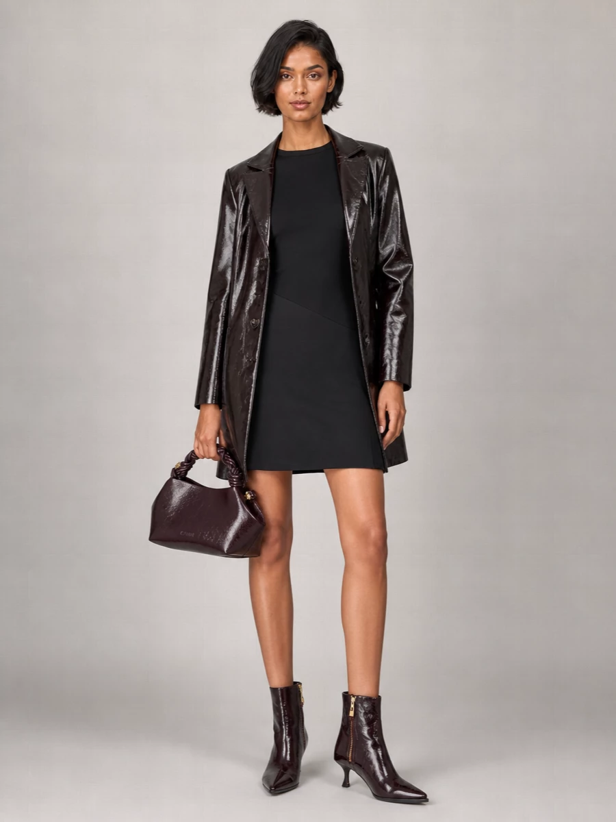 Ganni faux leather single-breasted coat