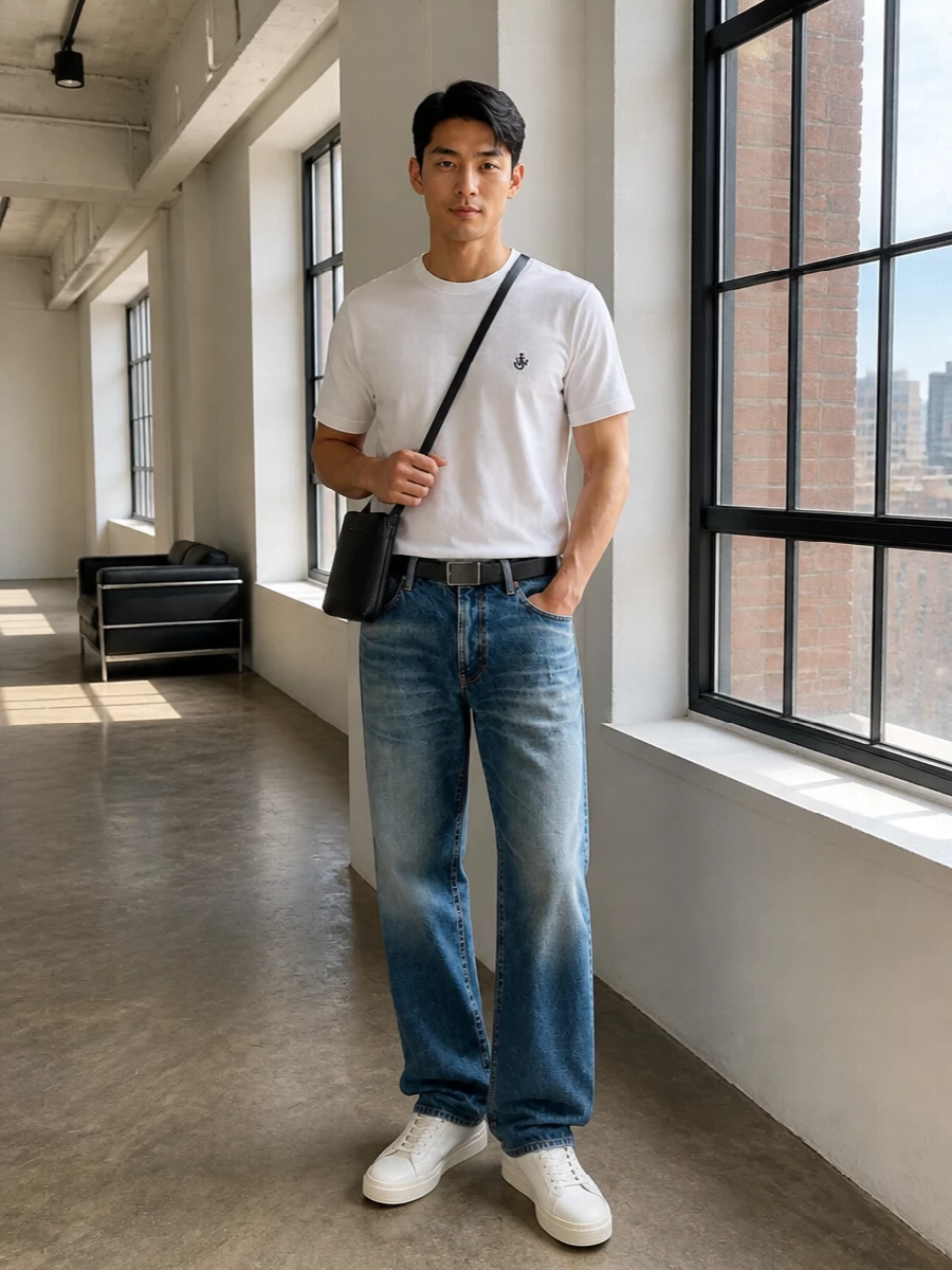Jw anderson tee emporio armani relaxed jeans outfit