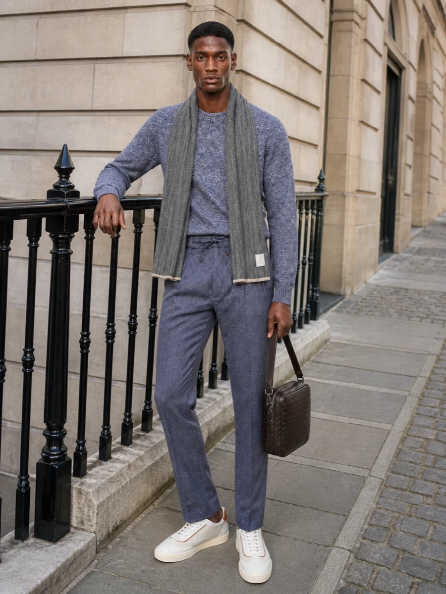 Brunello cucinelli blue trouser cashmere knit