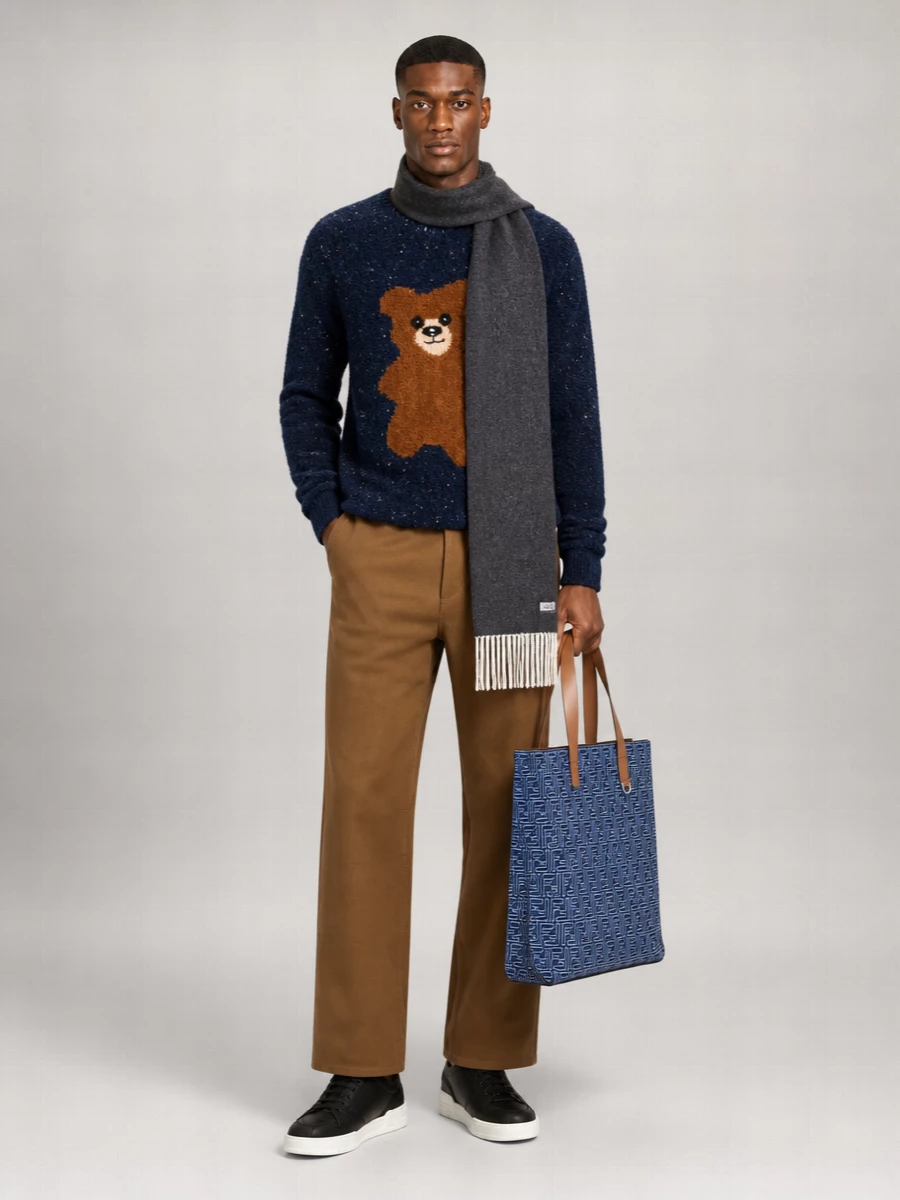 Moschino Bouclé Wool Teddy Bear Crewneck Jumper