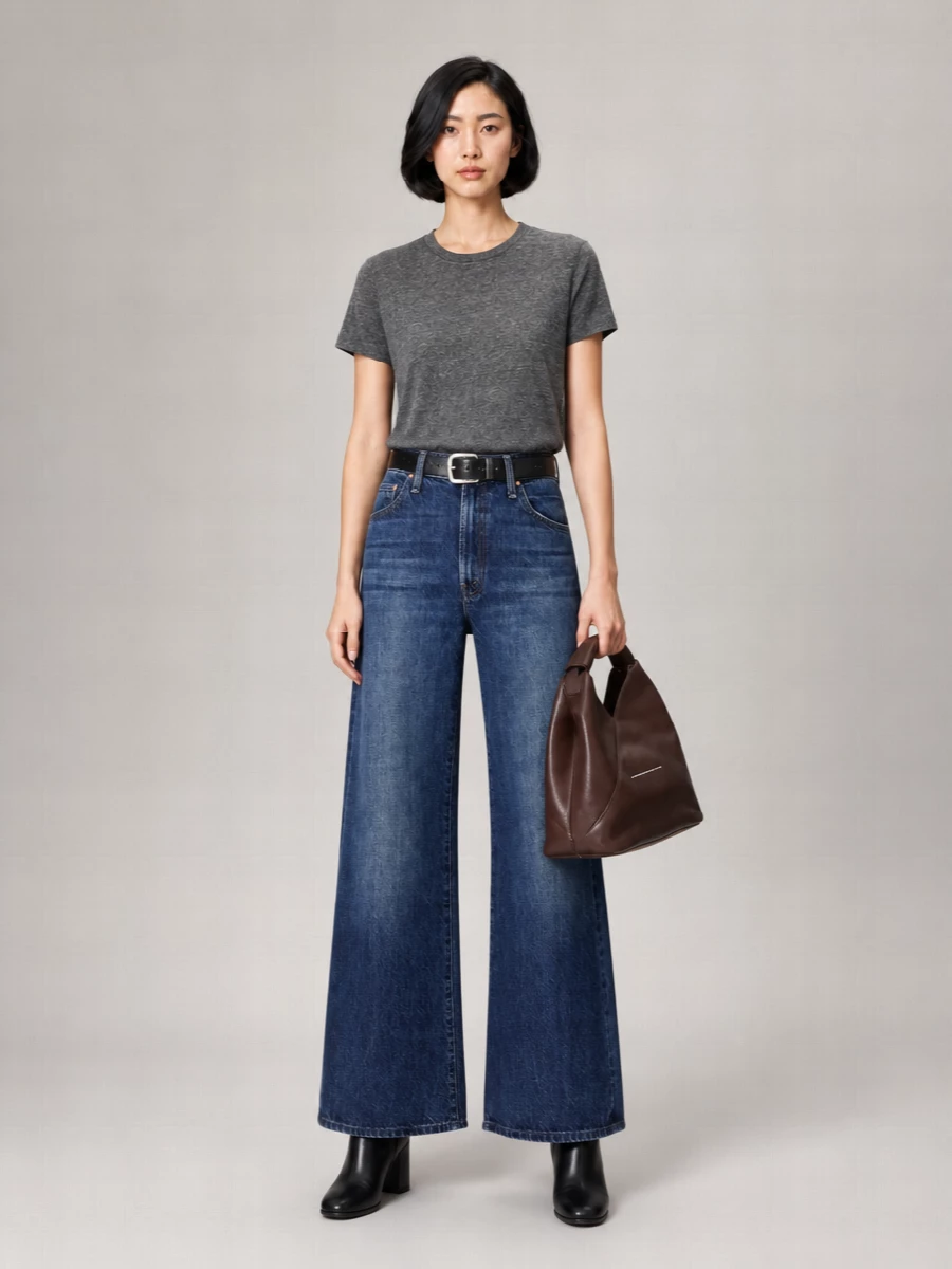 Mother Cotton Mid-Rise Cropped Wide-Leg Jeans