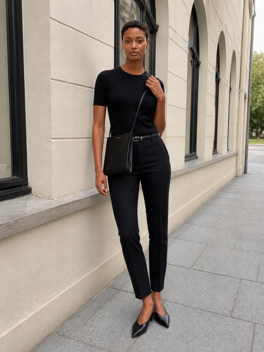 S max mara black knit tailored trousers outfit