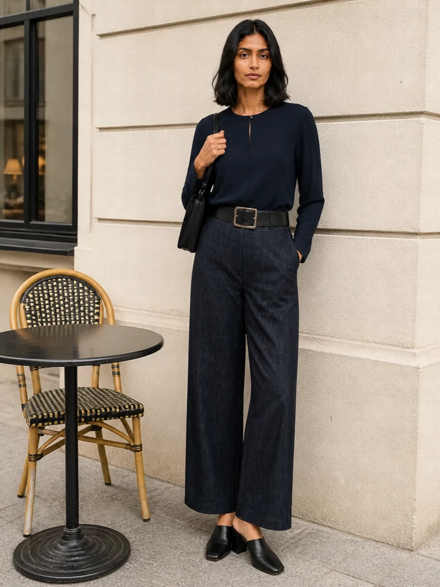 Max mara navy wide leg trousers minimalist blouse