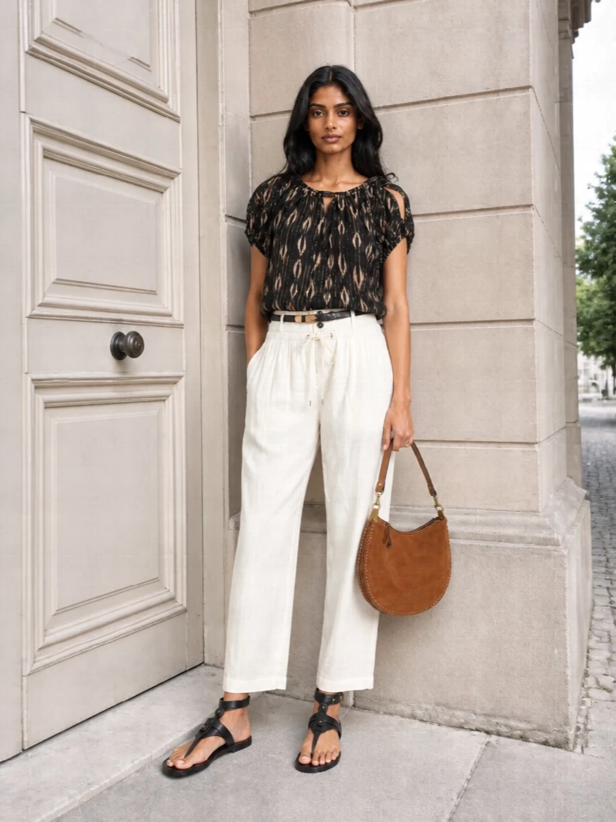 Isabel marant boho blouse ivory trousers outfit