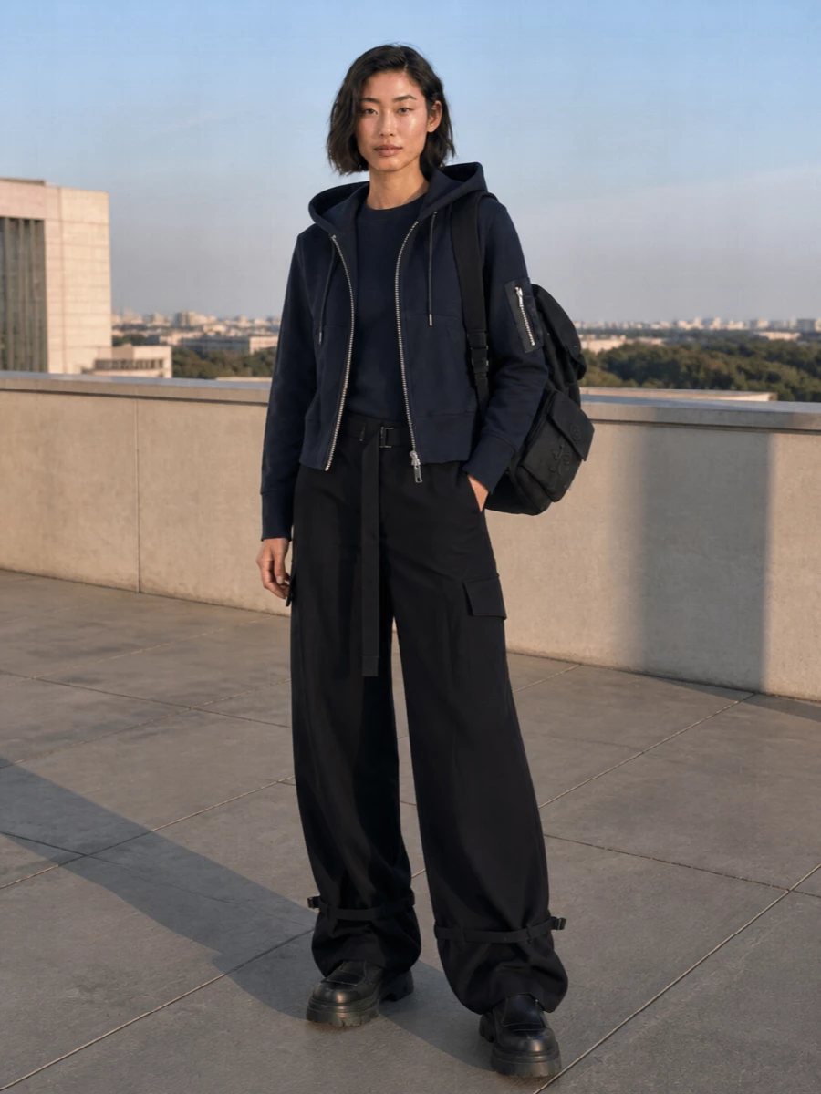 Sacai hoodie wide leg cargo outfit
