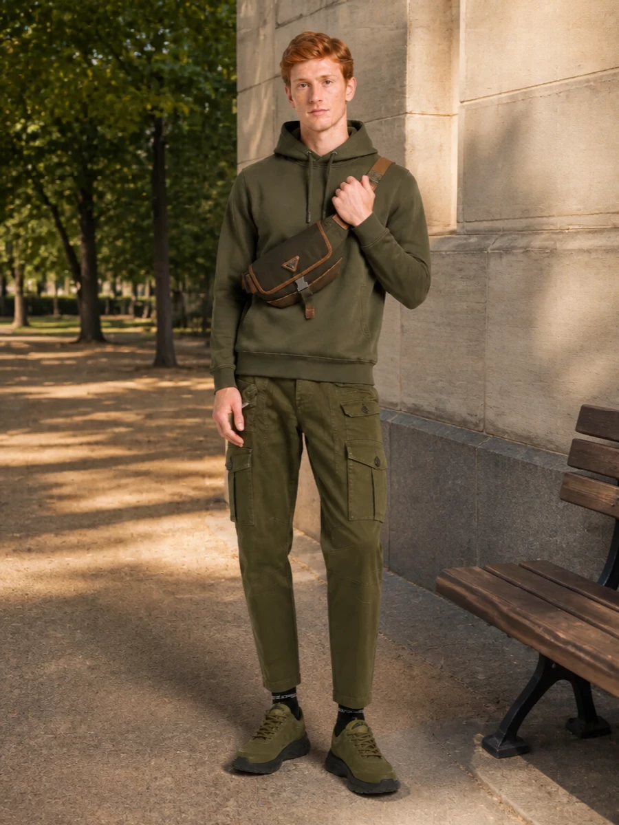 Dsquared2 olive cargo pants hoodie prada bag