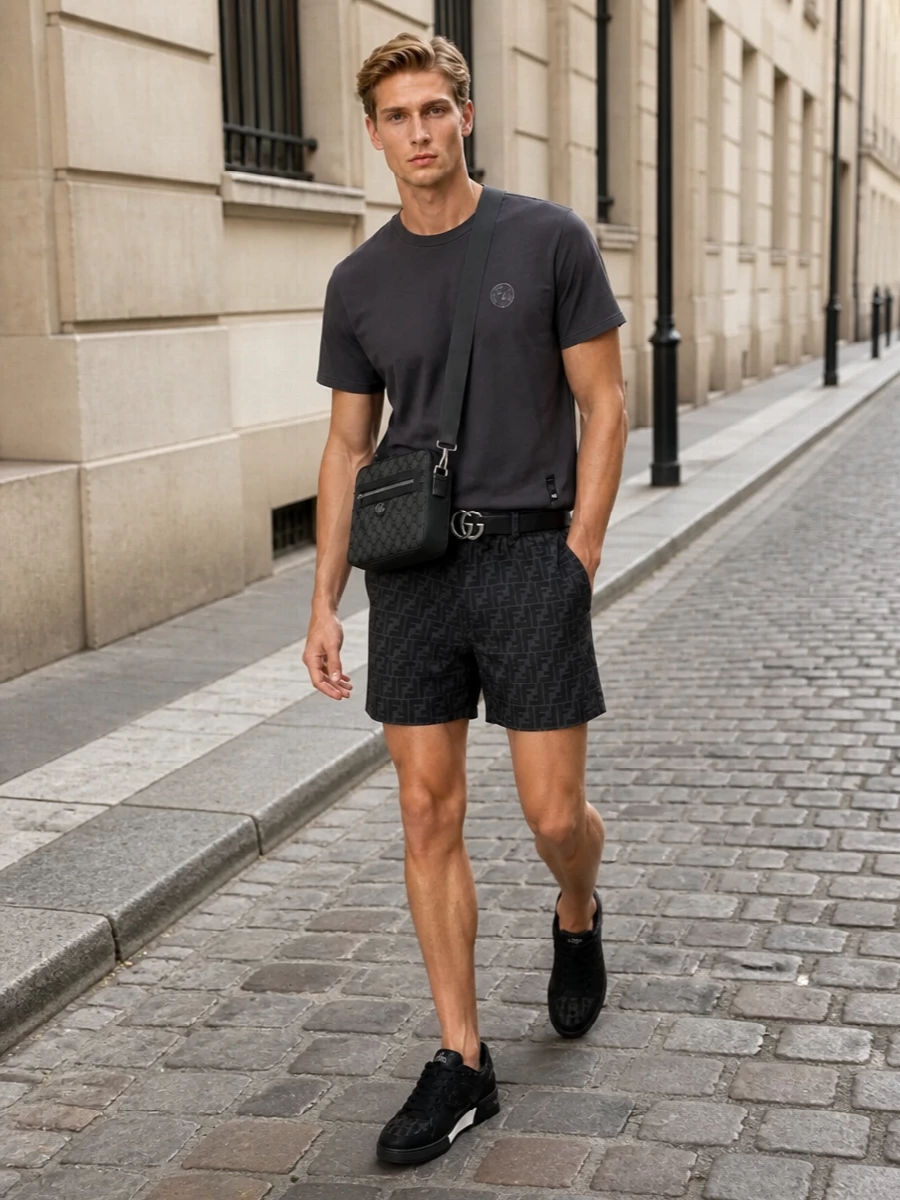 Fendi swim shorts gucci crossbody streetwear outfit