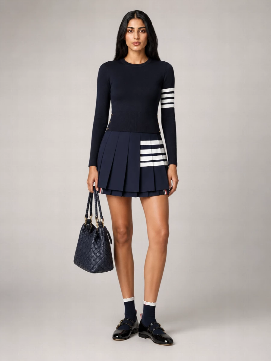 Thom Browne Cotton 4-Bar Milano Stitch Crewneck Sweater