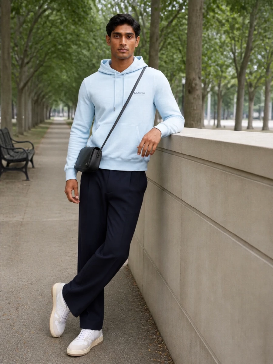 Lanvin hoodie navy drawstring trousers sneakers