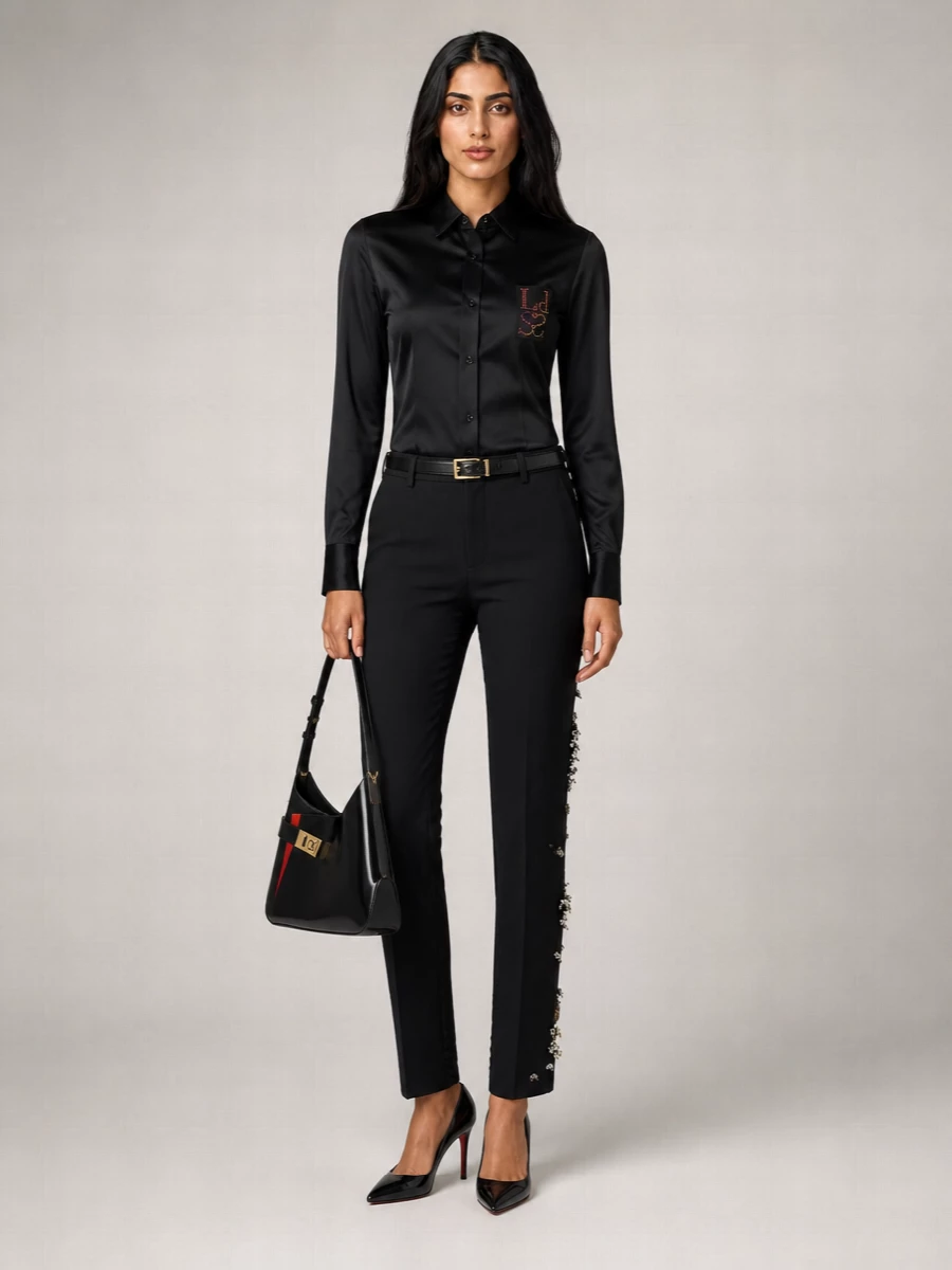 Ludovic De Saint Sernin Rhinestone Embellished Satin Shirt