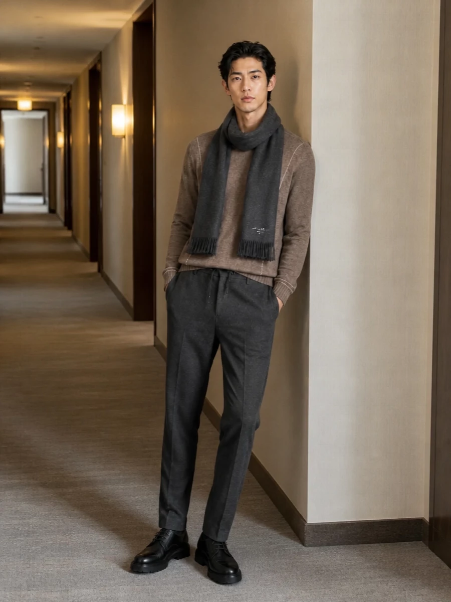 Giorgio armani charcoal trousers taupe knit