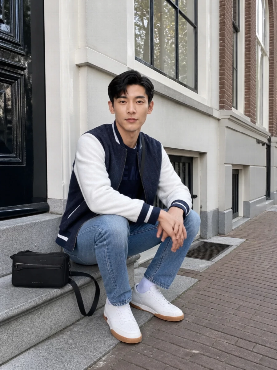 Givenchy varsity bomber jeans sneakers outfit