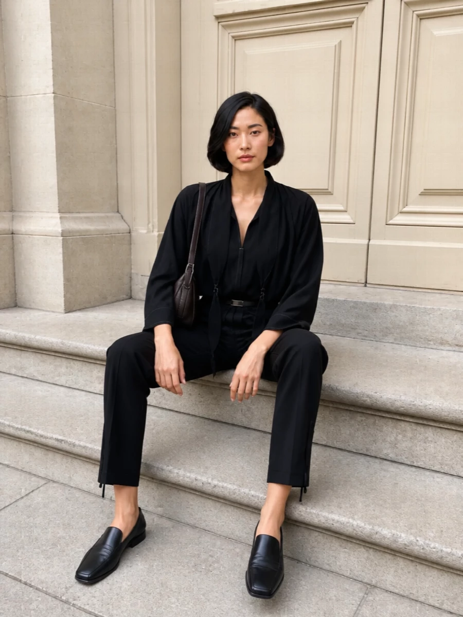 Lemaire black drawstring pants minimalist shirt
