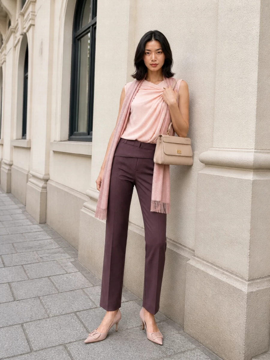 Sportmax blush draped top mauve tailored trousers