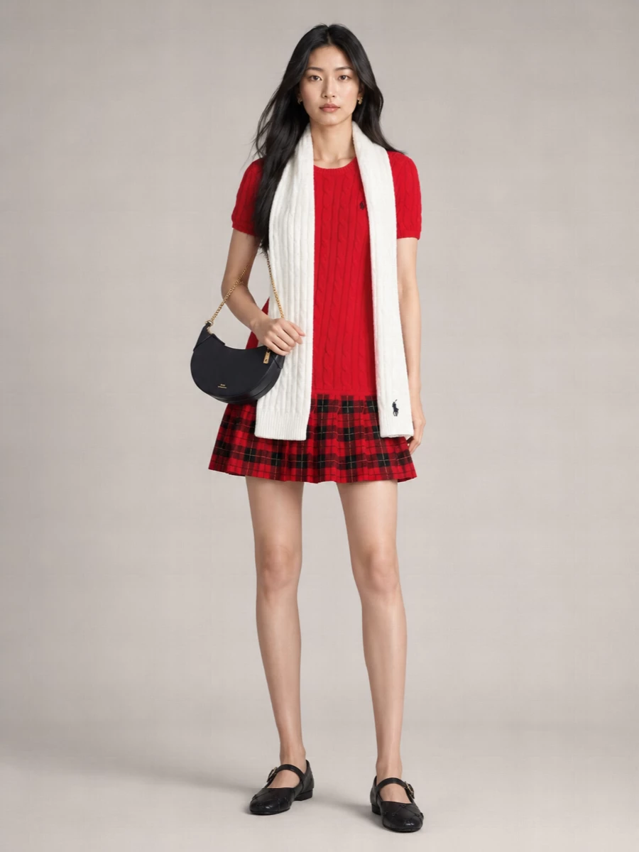 Polo Ralph Lauren braided knit short-sleeve knitted dress