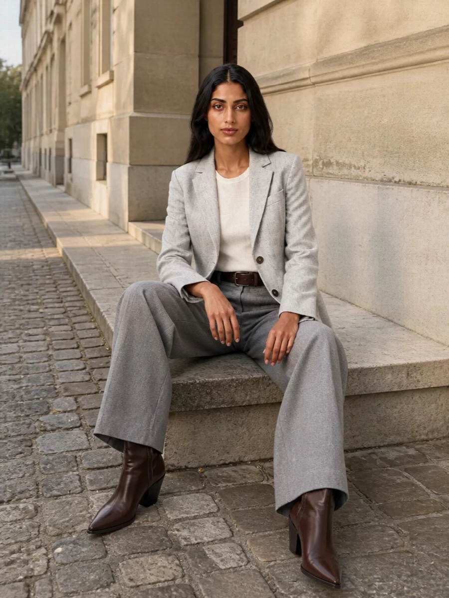 Brunello cucinelli grey trouser suit ankle boots